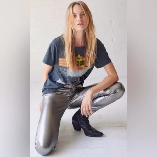 Free People We the Free Phoenix Coated High-Rise Skinny‎ Jeans in Silver Size 27 - Image 2