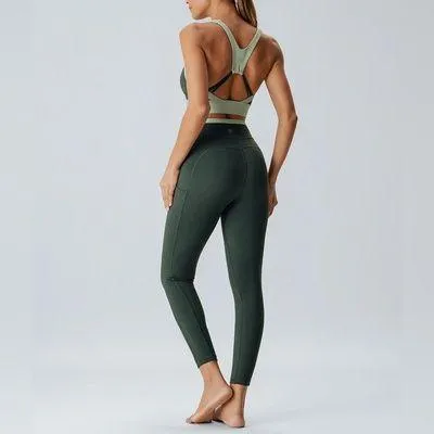 Berlook Activewear Dark Green Natural Waisted Leggings 25" - Image 3