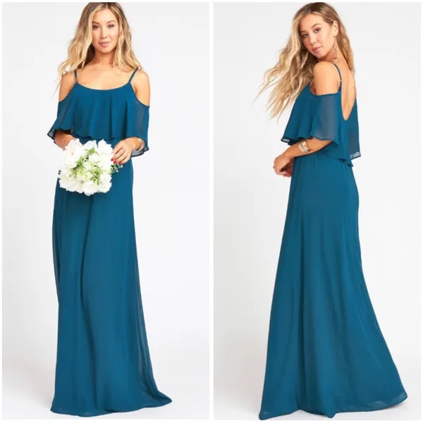 Show‎ Me Your Mumu Caitlin Ruffle Maxi Dress Deep Jade Chiffon Size Large - Image 2