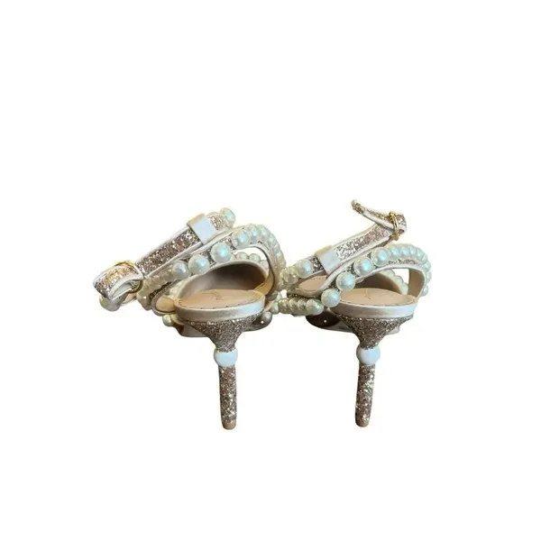 Nicola Bathie x Antonio Melani Bebe Ankle Strap Glitter Pearl pumps in rose gold - Image 5