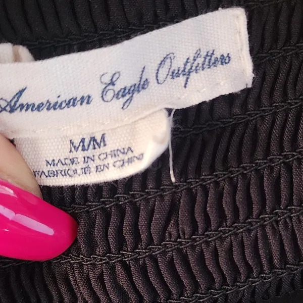 American Eagle Sweetheart Neckline Black Floral‎ Smocked Back Strappy Dress, M - Image 2