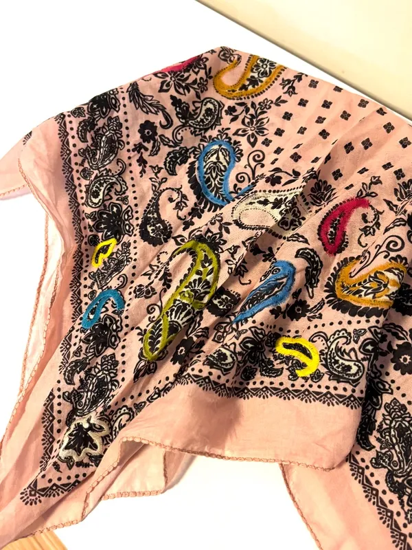 Zara Cotton Embroidered Printed Bandana Scarf Top Light Pink Paisley Multicolor - Image 4