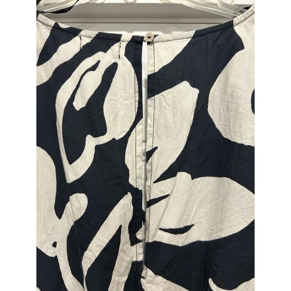 World Market Black White Boho Print Wide Leg Jumpsuit V-Neck Short Sleeve Pocket - Image 6