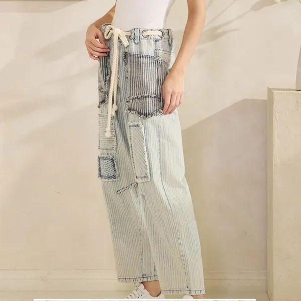 Oli & Hali Light Wash Patchwork Cropped Wide-Leg Jeans XL - Image 3