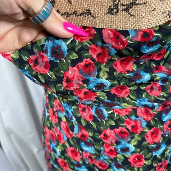 NastyGal Maxi Dress 2 Black Red Floral Open Cowl Back Side Slit‎ Dark Romance - Image 6