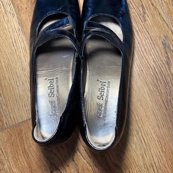 Josef Seibel Black Patent Leather Crisscross Mary Jane Wedge Shoes US 7.5 /EU 38 - Image 12