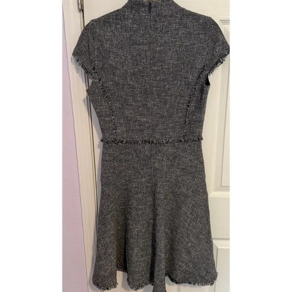 NWT J. McLaughlin Zinnia Tweed Dress Sz 2 Dark Navy/White Lined Fringe Office - Image 3