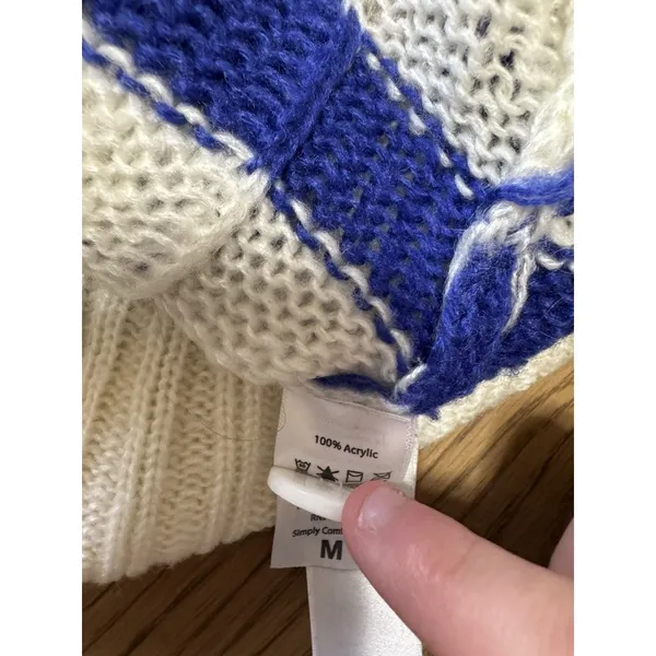 LuLaRoe Oversized Cardigan Sweater White Blue Stripes Size Medium Button‎ Preppy - Image 9
