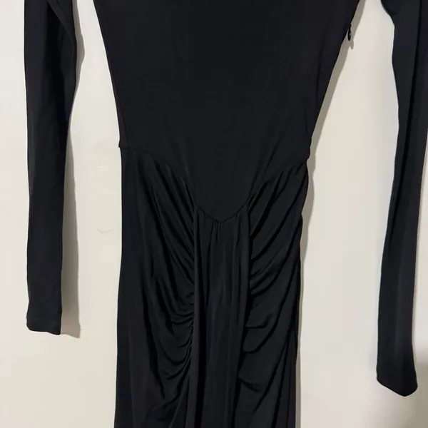 STAUD Gres Draped Midi Dress Size XS Black Long Sleeve - Image 4
