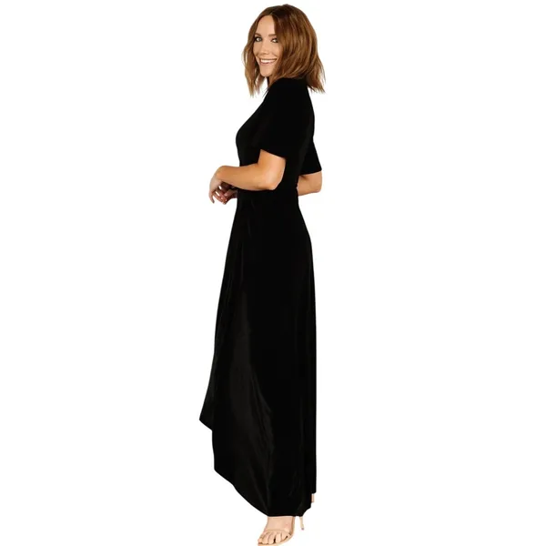 Baltic Born NWOT Katelyn Velvet Maxi‎ Dress Black Wrap Flutter Sleeve Gown XS - Image 4