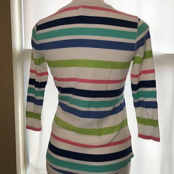 Chaps 3/4 sleeve white multicolor striped Henley - Image 5