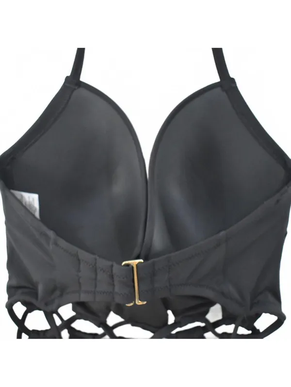 Shade & Shore Black Halter Cut-Out One Piece Wire Swimsuit Size 34DD - Image 6