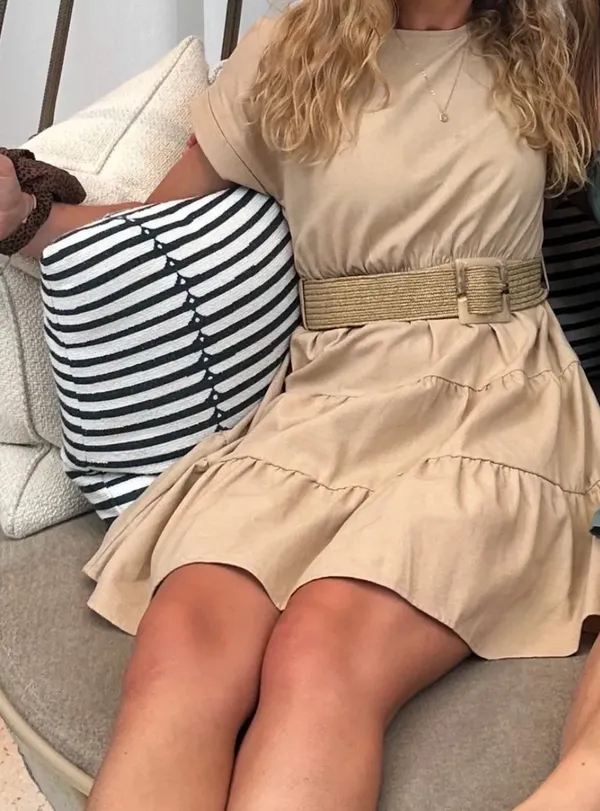 Tan t-shirt belted mini dress - Image 2