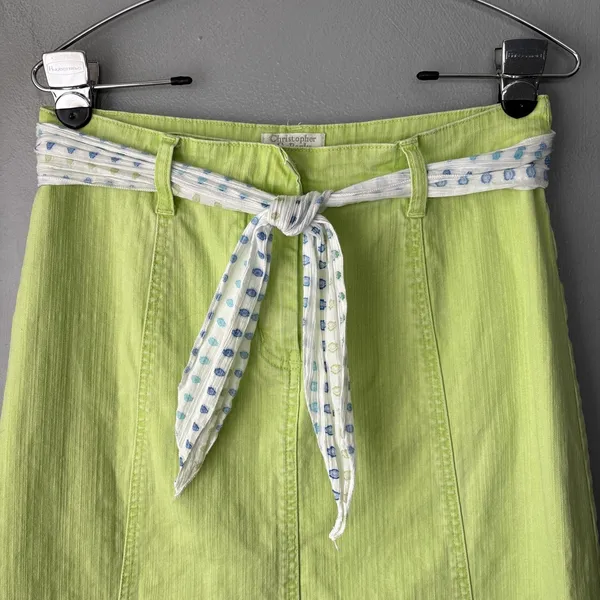 Christopher & Banks Skirt Size 6 Dopamine Lime Green A-line Midi Stretch Denim - Image 3