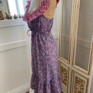 J.Crew Liberty Floral Cherry Printed Ruffle Tier Summer Dress Size S - Image 3