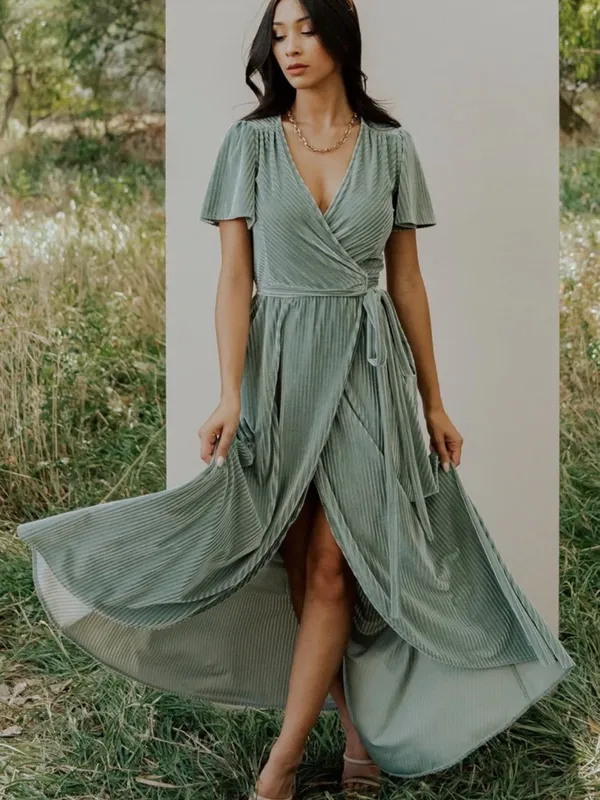 Baltic Born Andi Ribbed Velvet Wrap Maxi Dress size Medium Dusty Sage Green NEW - Image 7