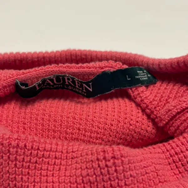 Lauren Ralph Lauren Funnel Neck Sweater Womens Large Pink Waffle Knit Drawstring - Image 4