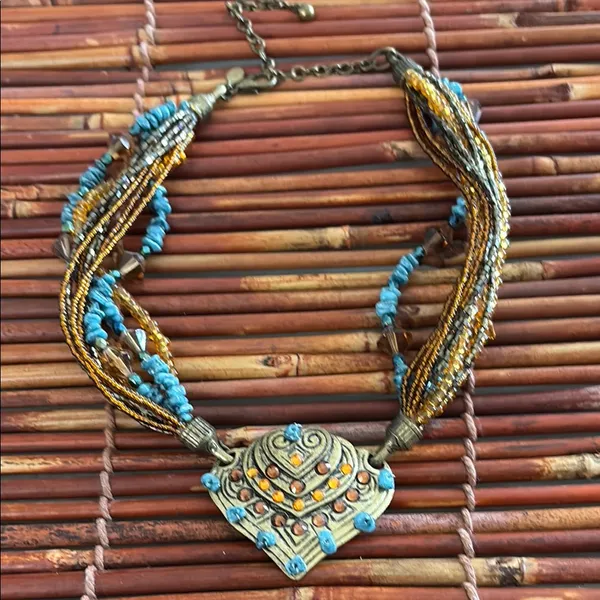 Chico's Blue and Gold Multi-Strand Seed Bead Necklace - Image 4