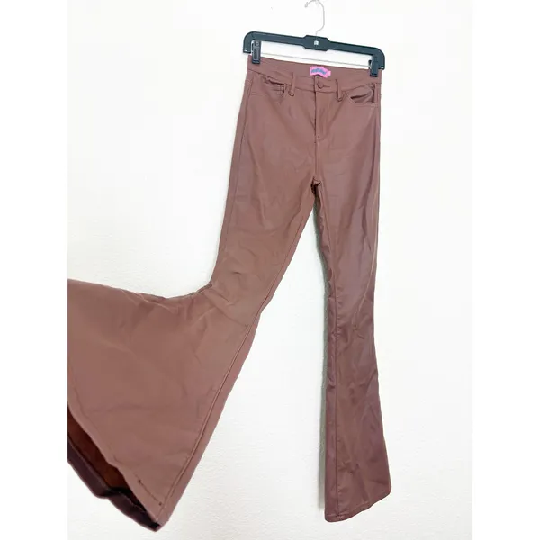 Edikted Luna Faux Leather Mid Rise Flared Jeans Size Medium Brown Chic - Image 11