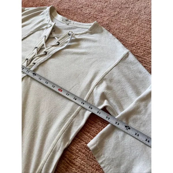 Madewell Lace Up 3/4 Sleeve Pullover Top Off White Casual Cotton Blend - Image 4