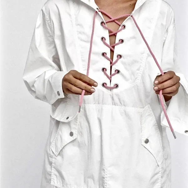 Free People White Jacket‎ with Pink Laces - Image 4