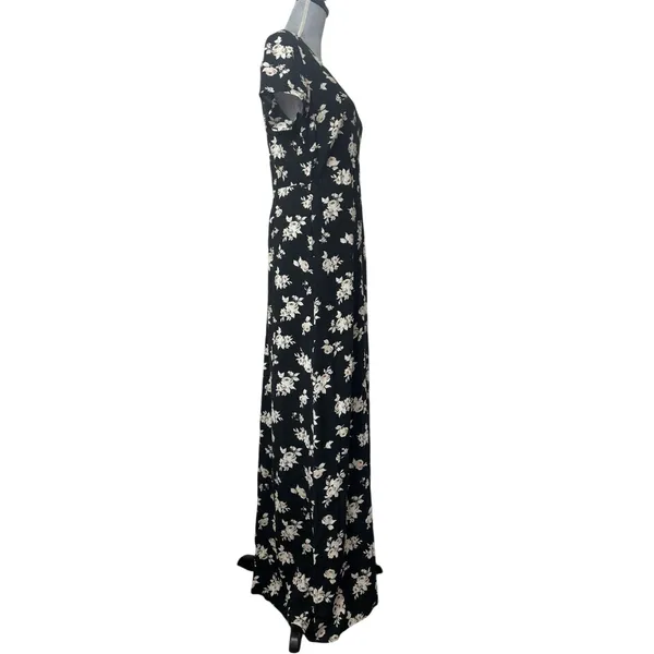 Sanctuary Black Floral Maxi Dress Small Wedding Guest Front Slit V-Neck - Image 4