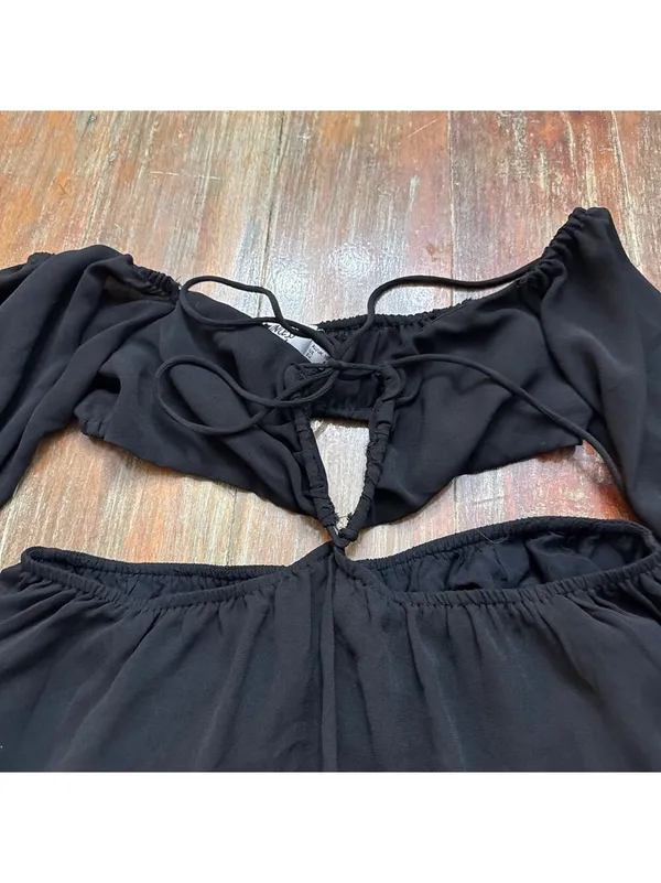 Princess Polly Black Cut Out Mini Dress Size 6 Ruffle Skirt - Image 2