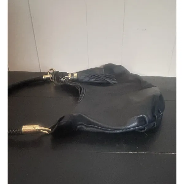 Vintage Great American Leatherworks Black Leather Shoulder Bag Purse Tassel - Image 7