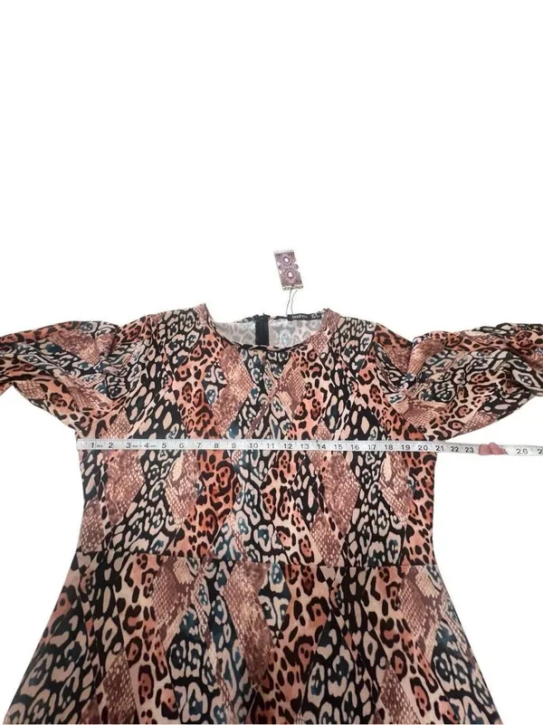 Boohoo Animal Print Puff Sleeve Shift Dress Sz 12 NWT - Image 6