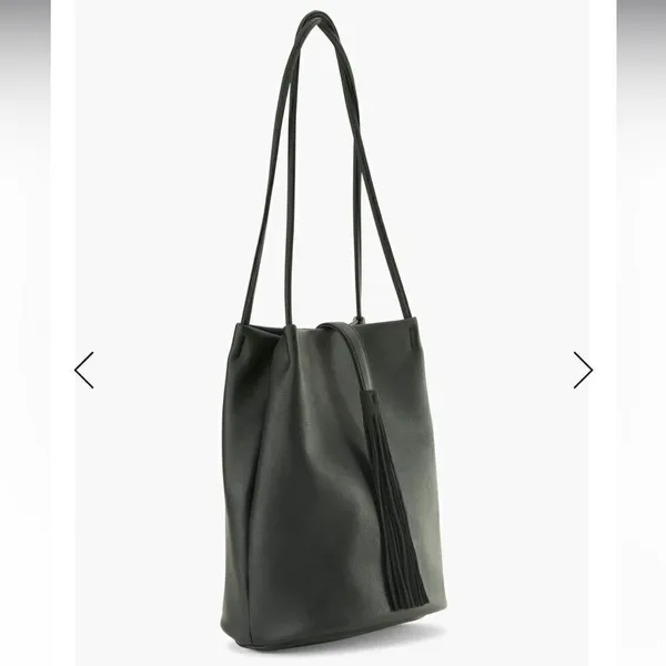 Lucky Brand Black Vegan Leather Tassel Tote Double Handle Bucket Bag - Image 2