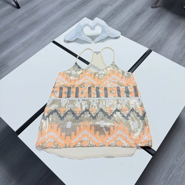 Charlotte Russe XS Sequined Geometric Cami Top Peach Gold Silver Racerback💋 - Image 15