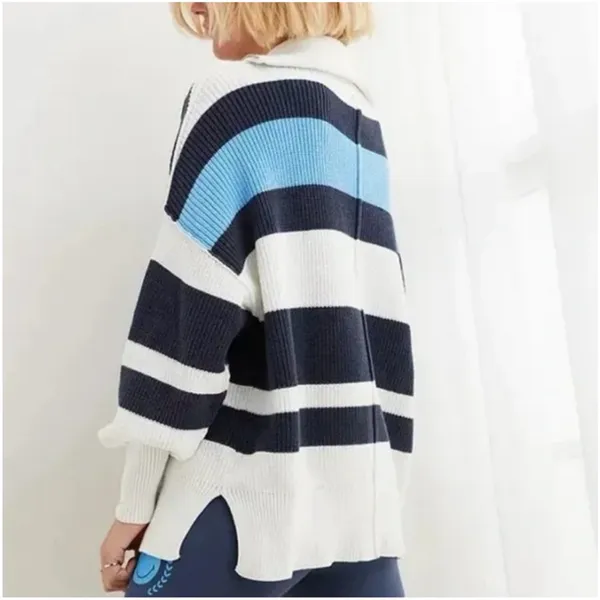 Aerie Oversized Blue & White Striped Quarter Zip Sweater - Image 3