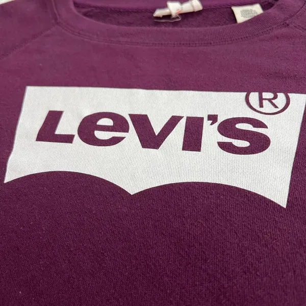 Levi’s Logo Crewneck Plum Sweater Large White Graphic Sweatshirt Womens - Image 2