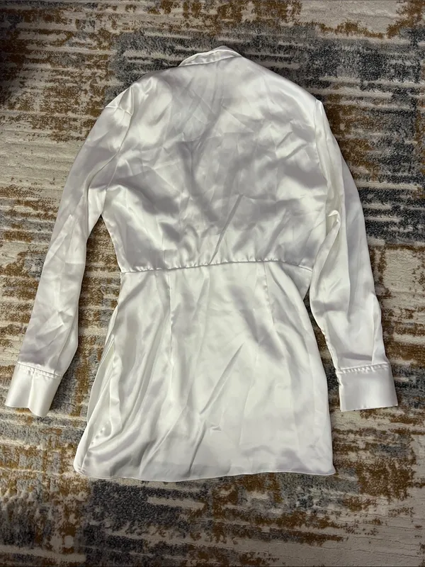 Zara White Satin Collared Mini Dress - Image 3