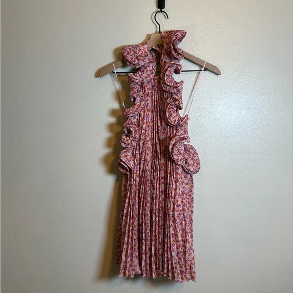 Amur‎ Mimi Halter Ruffle Pleated Mini Dress - Image 3
