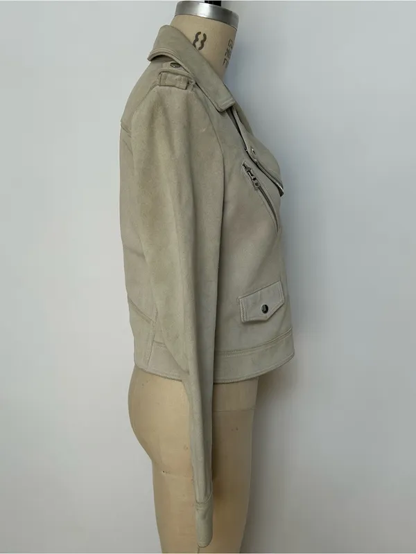 Women’s Suede Moto Jacket in Light Taupe - Image 5