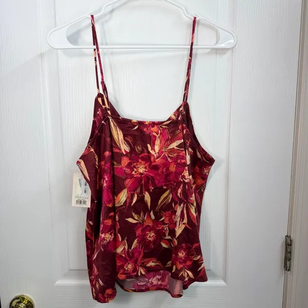 NEW Stars Above maroon floral adjustable satin v-neck lightweight pajama tank‎ L - Image 7