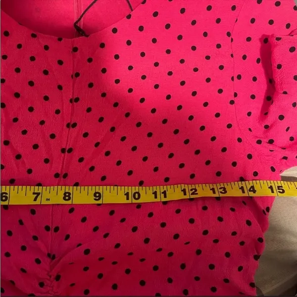 Zara Hot Pink Ruched Polka Dot Dress Fuchsia Black NWOT Small - Image 9