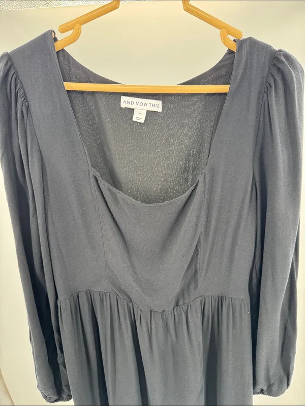 And Now This square neck Black Long-Sleeve Midi Dress slit M casual witchy - Image 3