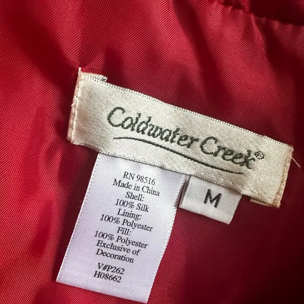 Coldwater Creek Red Puffer Vest Full Zip Embroidered Winter Christmas Holiday - Image 7