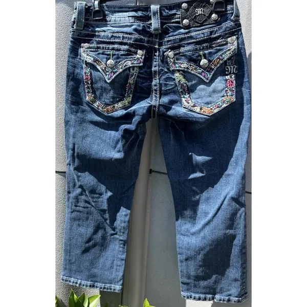 Miss Me Jeans Womens 27 Low Rise Signature Boot Cut Distress Beaded Embroidered - Image 16