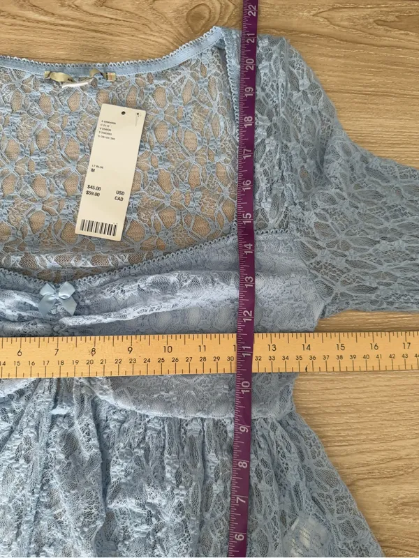Urban Outfitters Medium NEW Jolene Sheer Lace Babydoll Top Blue Fairy Whimsical - Image 8