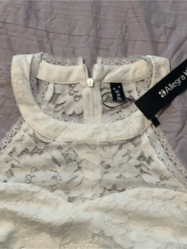 White Lace with Satin Finish Halter Sheath Dress Size M - Image 10
