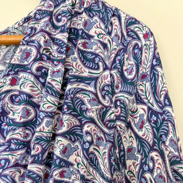 Few Moda Maxi Dress Small Blue Paisley Boho Tiered V-Neck Long Sleeve Drawstring - Image 5