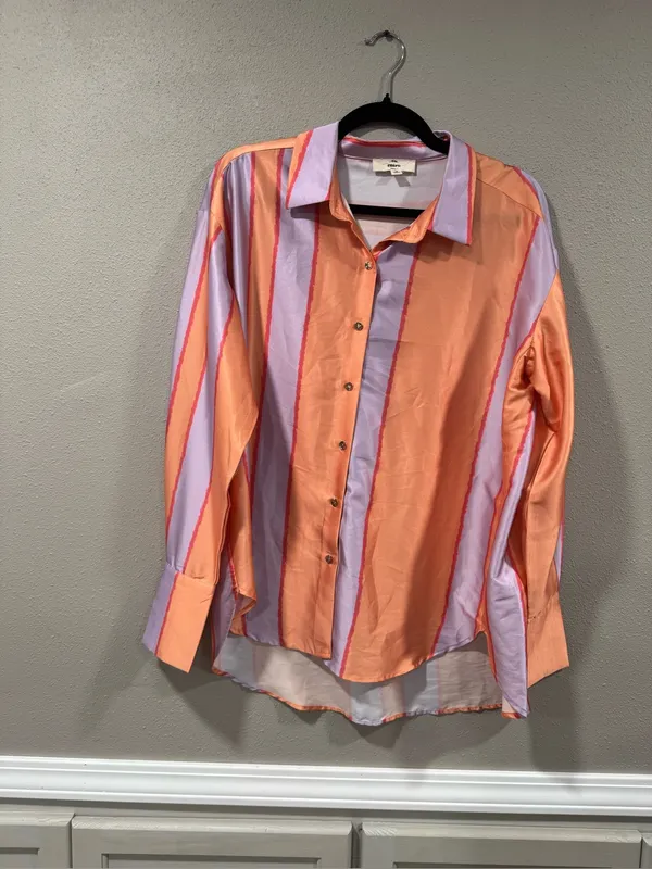 Entro Button Up Satin Striped Peach and Purple - Image 2