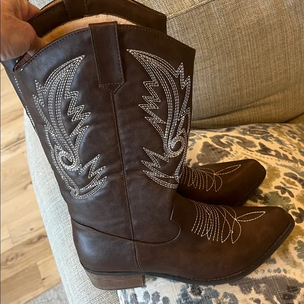 Western Cowboy Cowgirl Boots Brown Embroidered Women’s 40 - Image 5