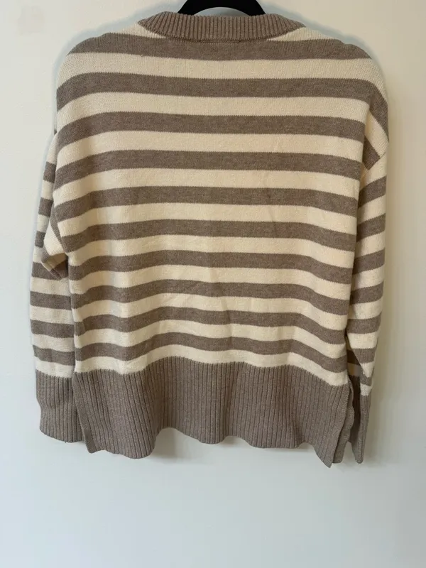 Industry Striped Crewneck Sweater in Cream and Taupe Women Size XL - Image 2