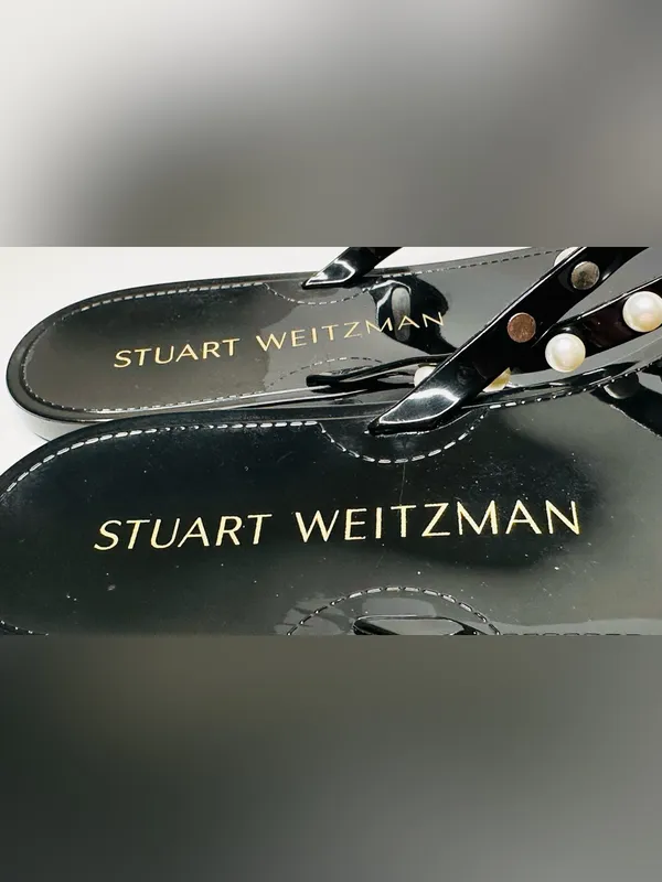 Stuart Weitzman Goldie Black Shiny Jelly Flip Flop Sandal Shoe NWOB - Image 11