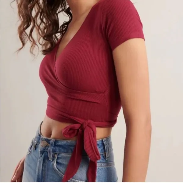 ✨ Ribbed Faux Wrap Crop Top✨ - Image 2