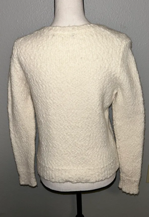 Vintage Outdoor Winter Thick Knit Textured Off White Chunky Long Sleeve Sweater - Image 3